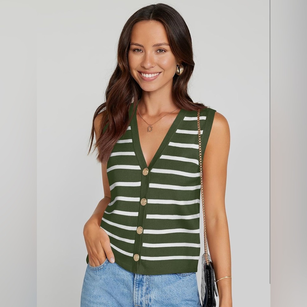 Green and White Striped Button Down Shirt